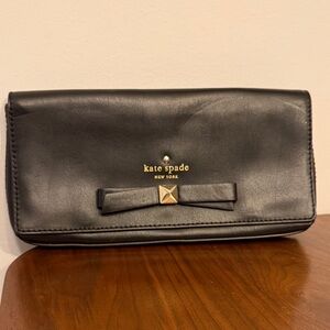 Kate Spade Black Leather Clutch with Bow Accent